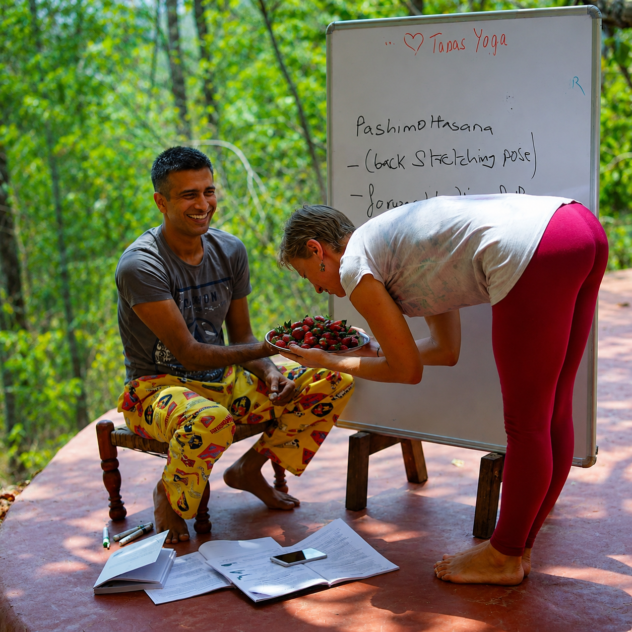 Instructor teaching anatomy and alignment at the whiteboard