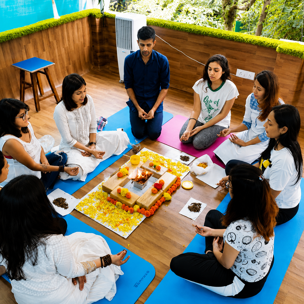 Trainees seated together during a group ritual session