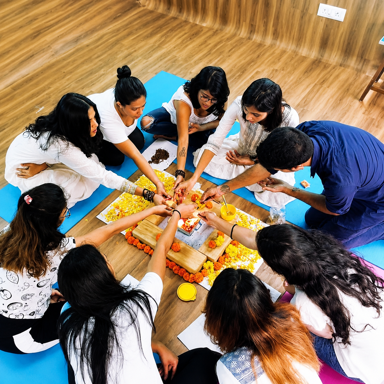 Group gathered around a traditional ceremony table