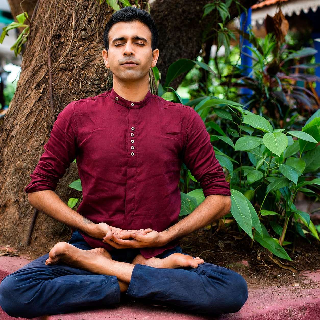 Amogh Shinde seated in padmasana meditation pose