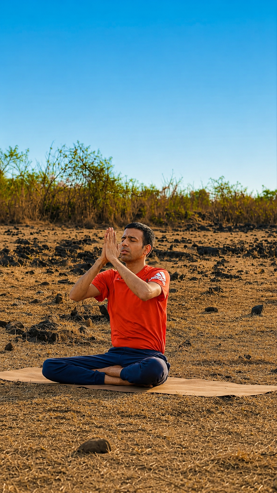 Amogh Shinde practicing a seated breathing exercise