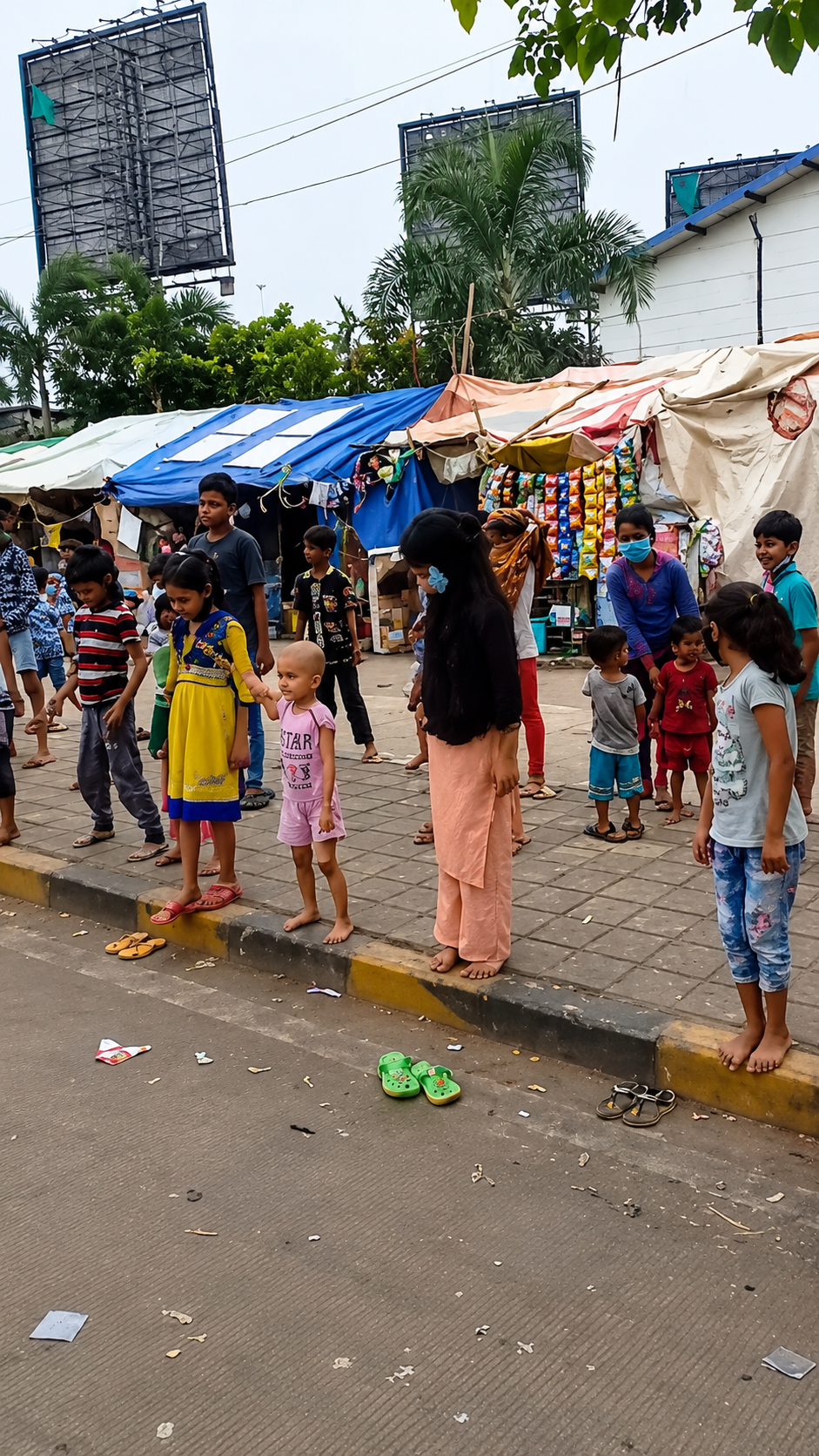 Busy street market during a community outreach visit