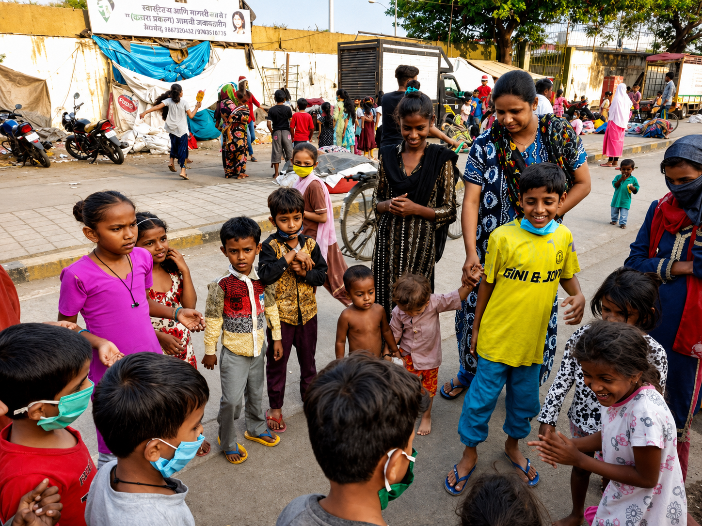 Group of children and volunteers at a community gathering