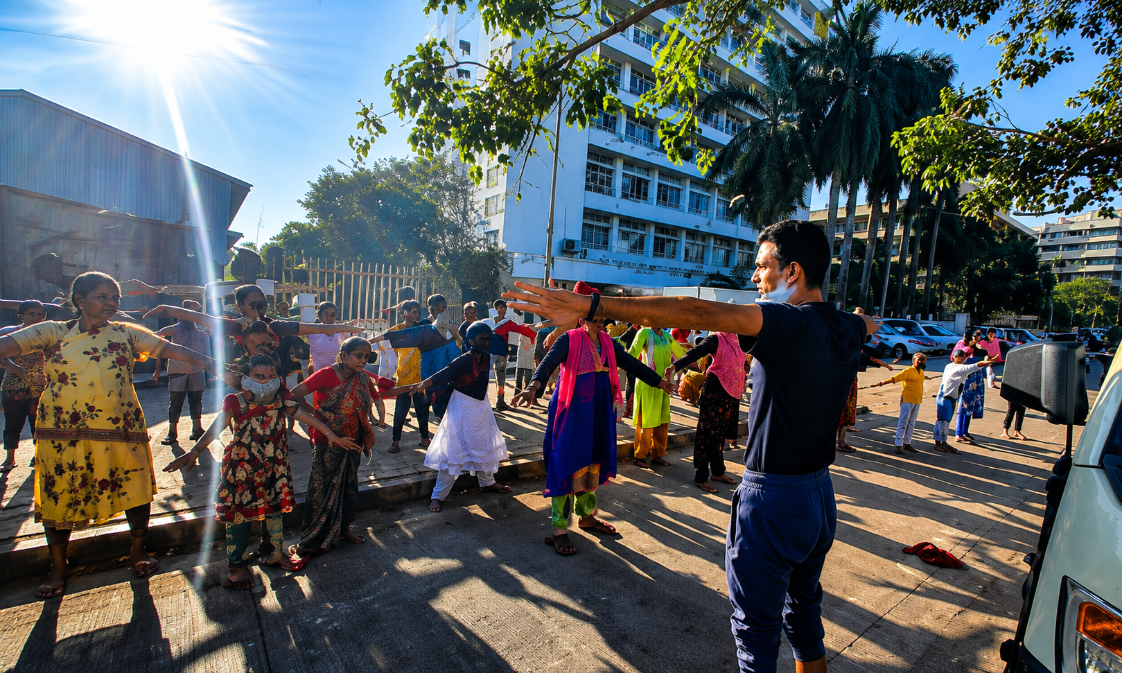 Group walking together during a community outreach event