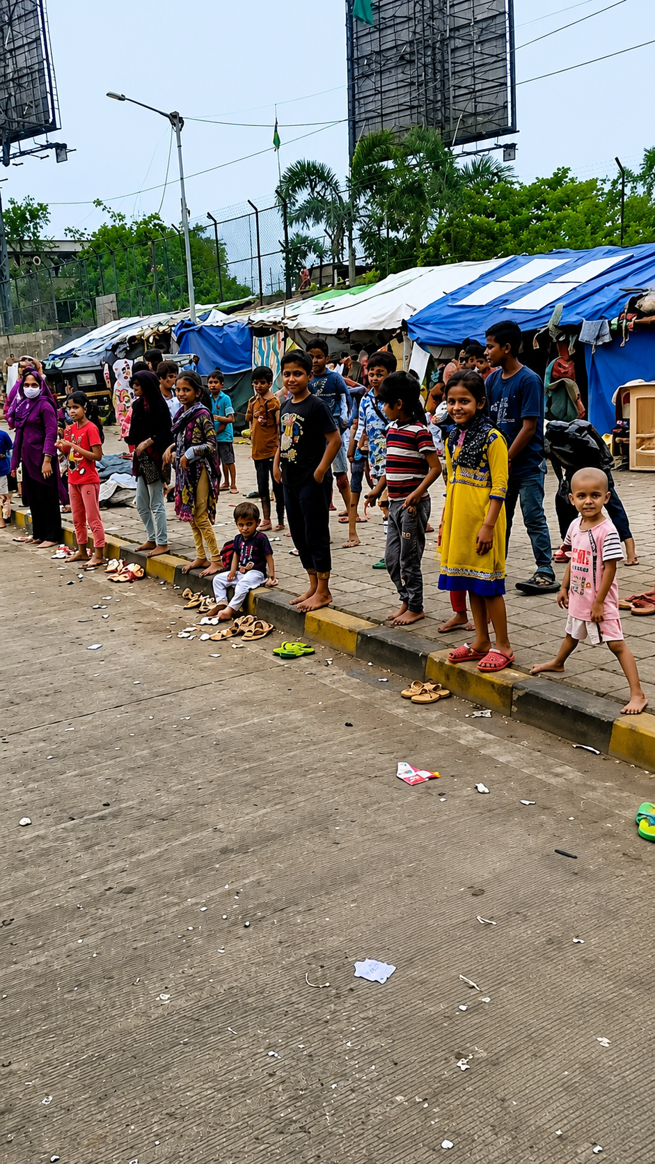 Crowd of volunteers and locals gathered during a community event