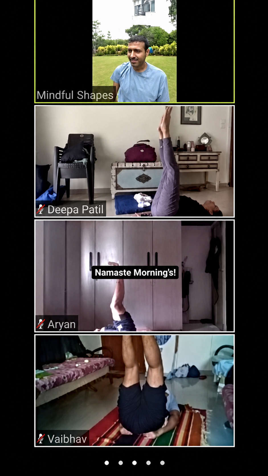 Live online class video call collage with a student practicing at home