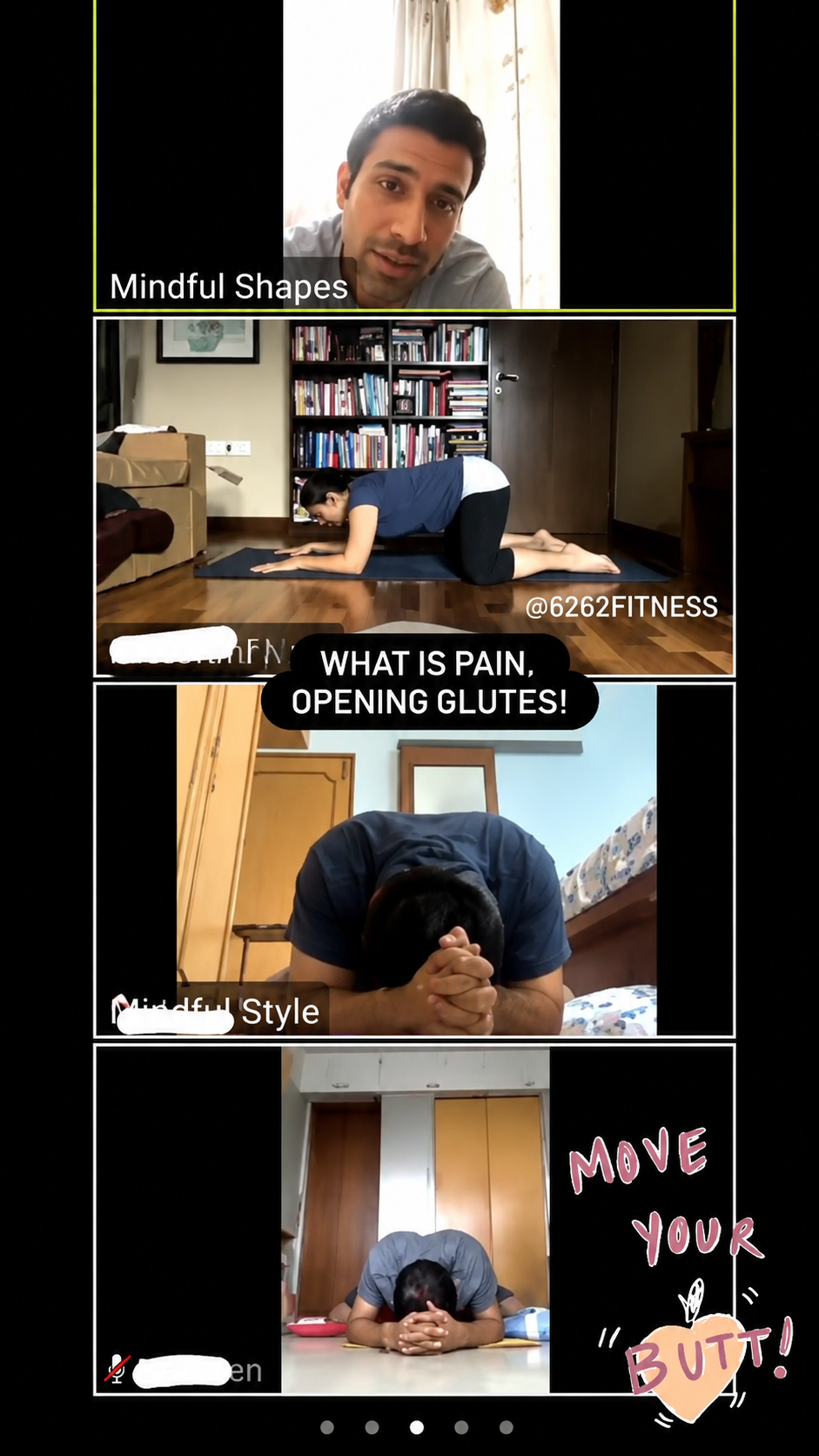 Live online class video call collage with instructor and students