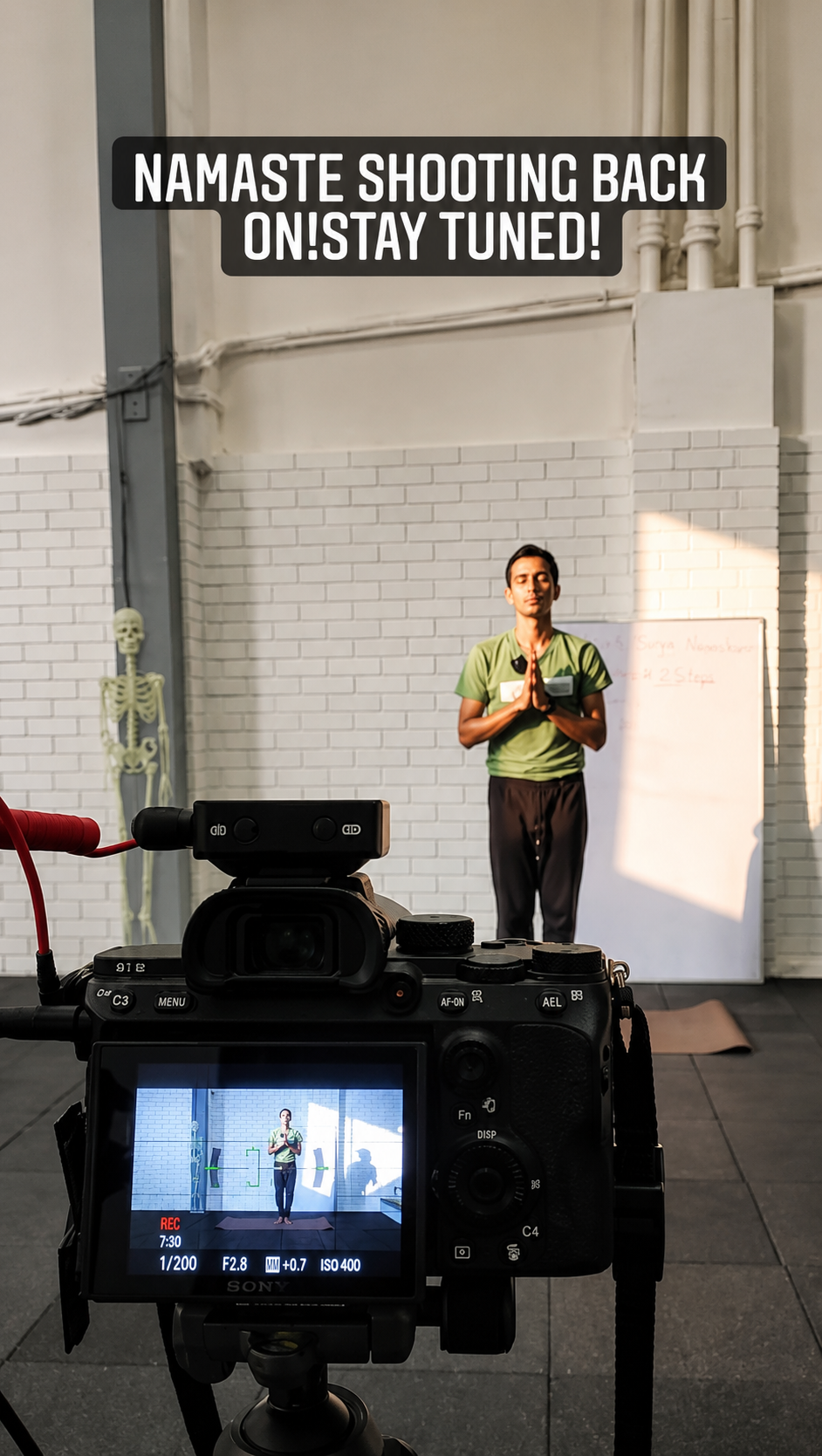Instructor recording a breathing session on camera