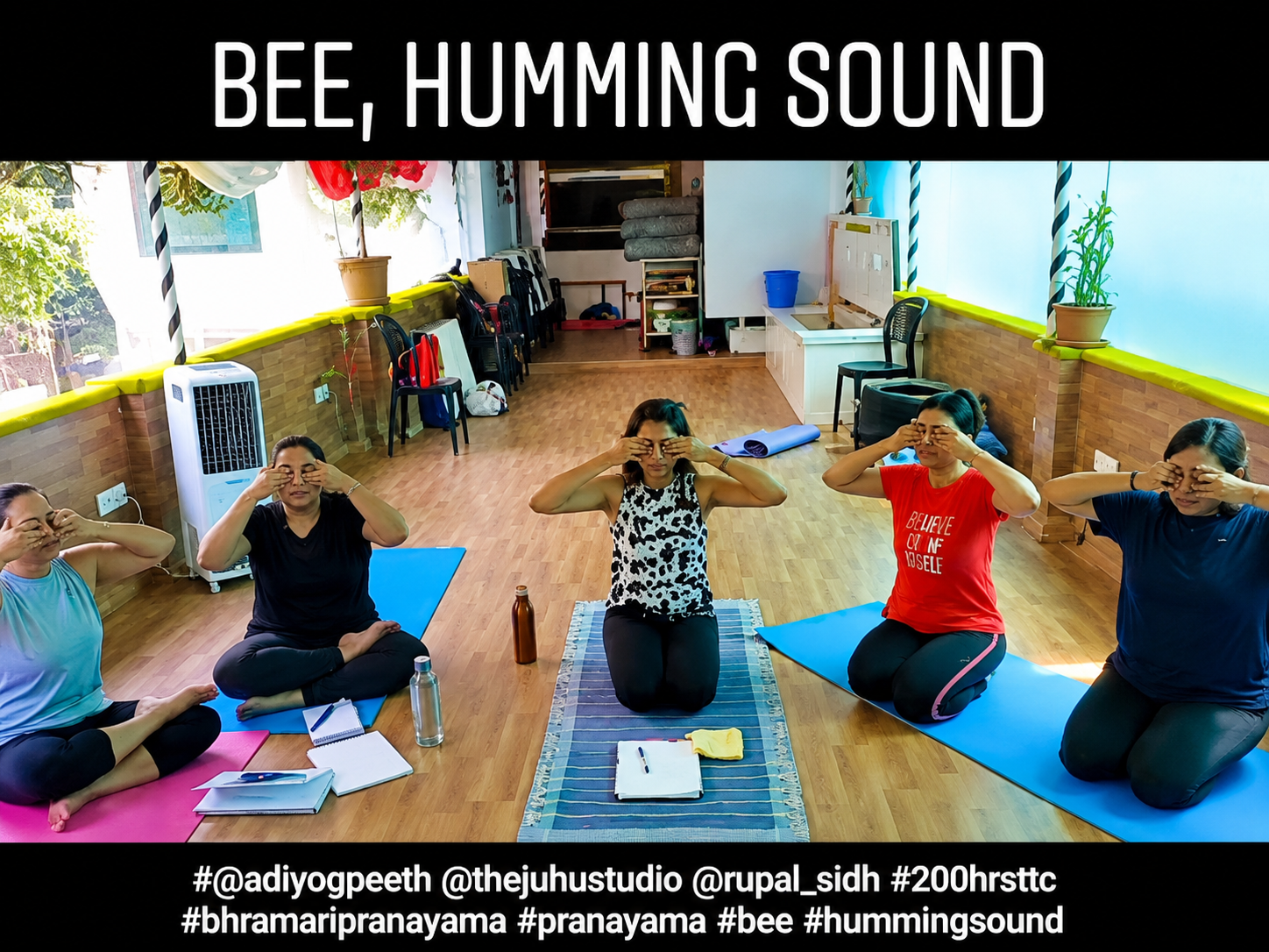 Bee humming breath (Bhramari) practice with the group
