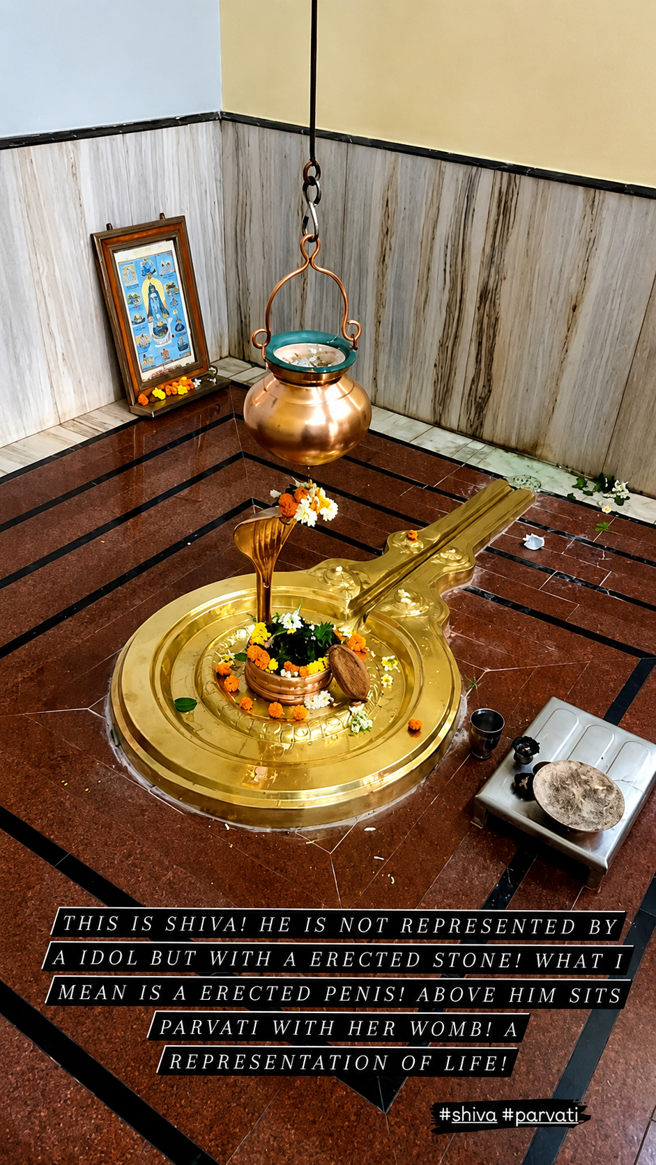 Brass lamp on a wooden altar table