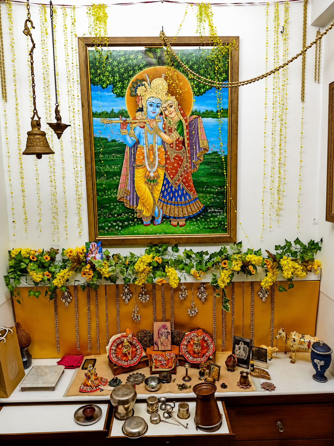 Framed goddess photo on a home altar