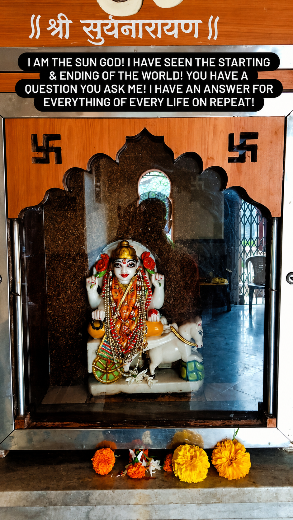 Temple shrine with deity image and sacred symbol