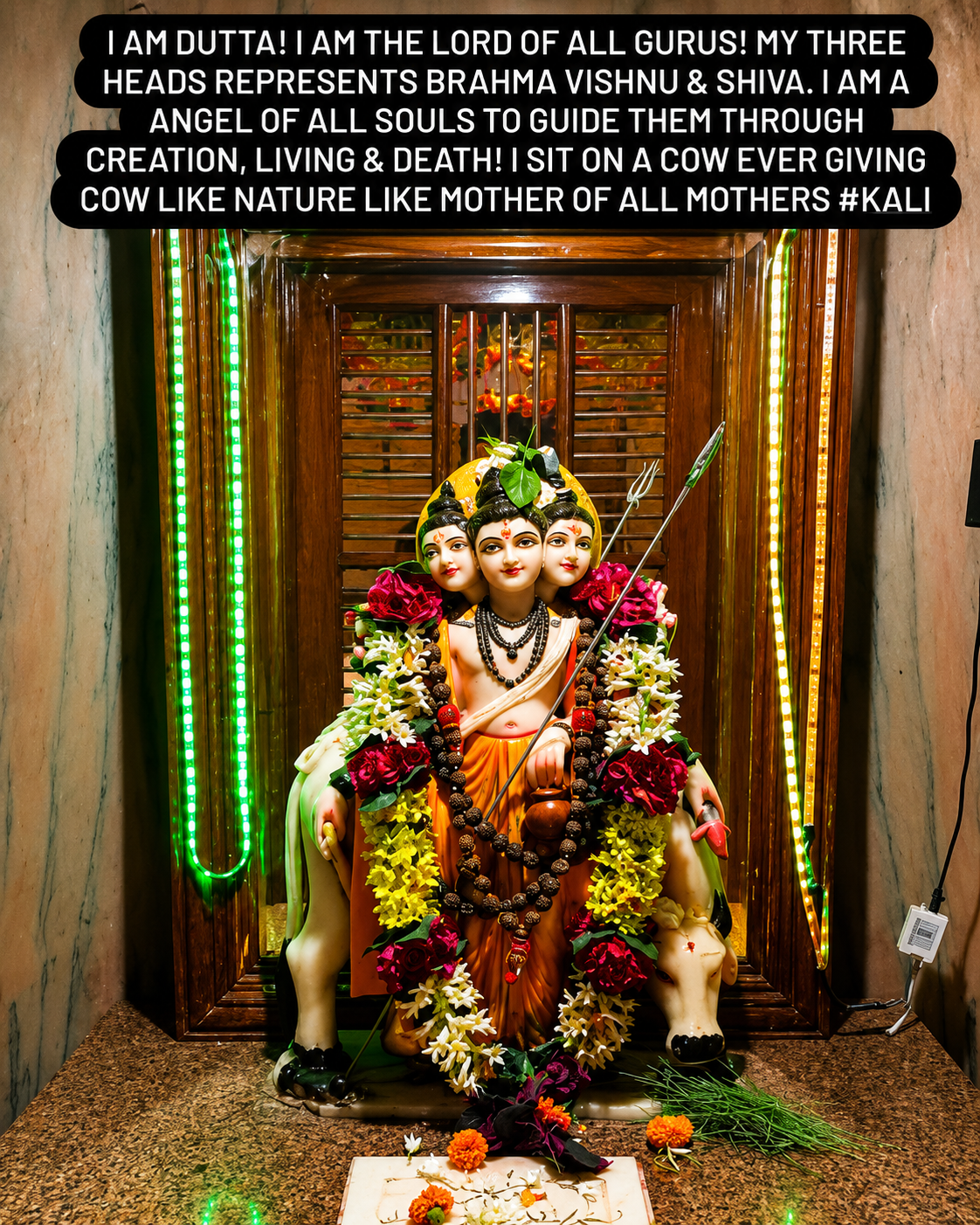 Decorated deity idol adorned with garlands