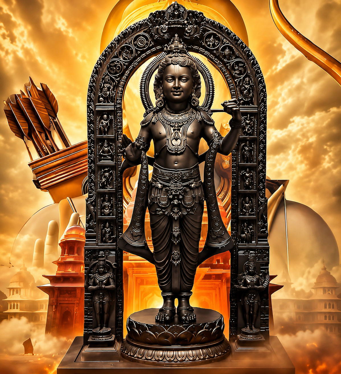 Hanuman idol standing shrine with bow and arrow